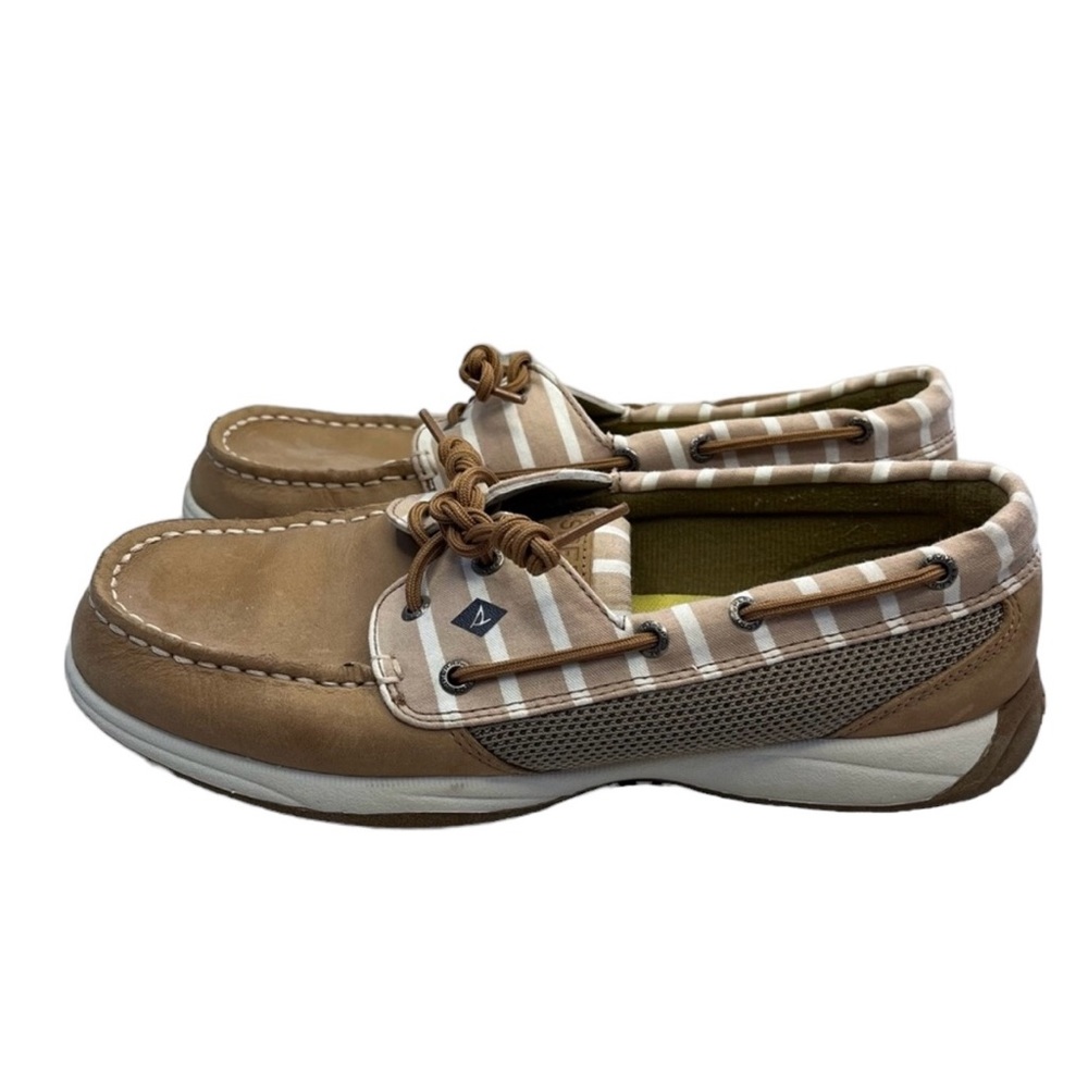 SPERRY Tan Leather Canvas Topsider Loafers 8.5